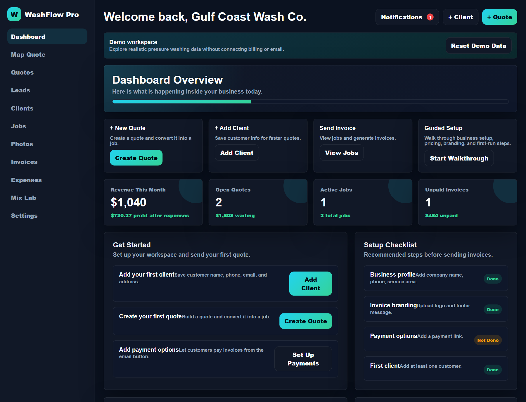 WashFlow Pro dashboard preview