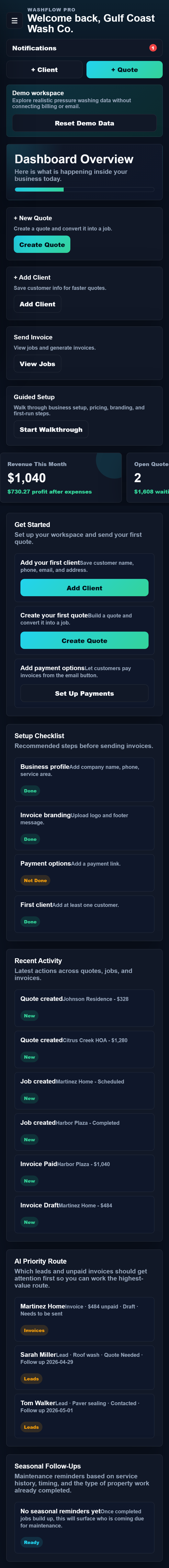 WashFlow Pro mobile app preview